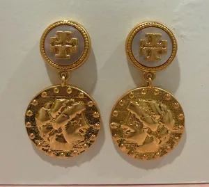 Tory Burch | Gold Plated & Mother of Pearl Medallion Earrings | Small/Med thumbnail 1