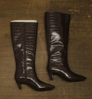 NWT INC International Concepts Knee High Boots Kitten Heel Brown Croc 8M thumbnail 1