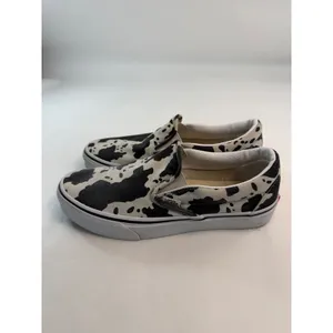 Vans Classic Slip-On Cow Print Black White Canvas Sneakers Womens 8.5 Mens 7 thumbnail 2