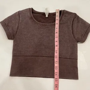 Aerie Offline XS Brown Ribbed Cropped T-Shirt Seamless Baby Tee thumbnail 6