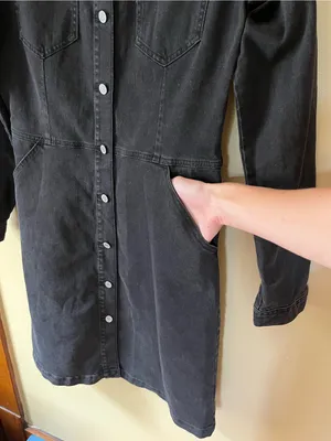 GAP Black Denim Button-Front Shirt Jacket Dress thumbnail 5