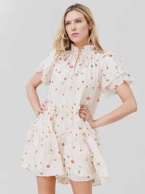 Hunter Bell Merritt Dress Floral Short Flutter sleeve tiered thumbnail 2