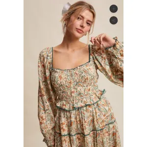 Listicle Size-M-L Maxi Dress Paisley Smocked Tiered Cream Cotton thumbnail 2