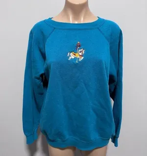 Embroidered Carousel Merry Go Round Horse Hanes Her way Sweatshirt XL Blue thumbnail 1