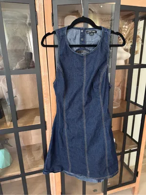 Silence + Noise Lilith Denim mini dress open back Cutout Shift dark wash UO thumbnail 6