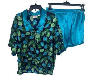 Victoria’s Secret Satin Pajama Set L Gold Label Teal Button Top & Shorts 90s VTG thumbnail 1
