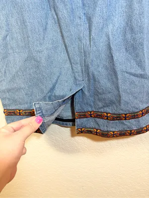 Vintage Denim Embroidered Beaded Trim Dress Size 8 thumbnail 7