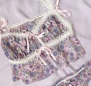 FOR LOVE & LEMONS Willow Multi Floral Bow Tie Ribbon Bow Coquette Top Purple XL thumbnail 5