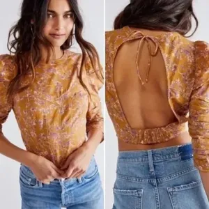 Free People Brown‎ Floral Monica Backless Crop Top thumbnail 2
