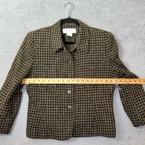 Jones New York Blazer Womens 12 Green Wool Silk‎ Blend Plaid Jacket Career Work thumbnail 5