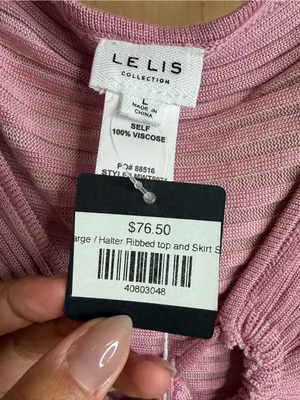 NWT! LELIS Collection Women’s Pink Ribbed Knit Two-Piece Skirt Set. Size: Large thumbnail 2