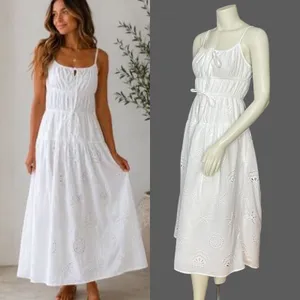 Sim & Sam Eyelet Dress Beachy Seashell Sun Star Nautical White Milkmaid Pockets thumbnail 2