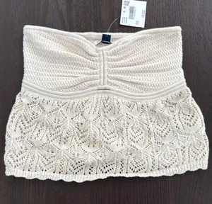 American Eagle Outfitters Cream Lace strapless top thumbnail 1