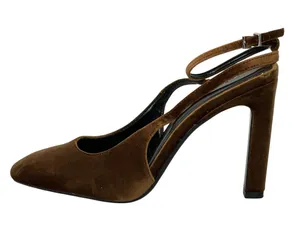 Zara Women's Chocolate Brown Faux Suede Slingback Round Toe Pump Heels Size 10 thumbnail 1