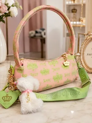 Juicy Couture Festival Pink Green Crown Shoulder Bag Charms NWT thumbnail 1