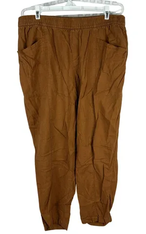 Old Navy Womens Linen Blend Elastic Waist Pull On Pants Large Brown Relaxed Fit thumbnail 1