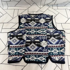 Southwest Canyon Geometric Jacquard Vest M Blue‎ VTG 90s Western Crop Aztec thumbnail 10