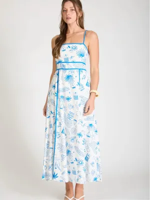 NWT Blu Pepper Blue & White Positano Coastal Print Maxi Dress – Small thumbnail 6