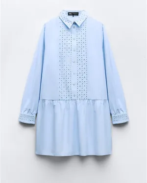 Zara Light Blue Eyelet-Trim Casual Shirt Dress thumbnail 1