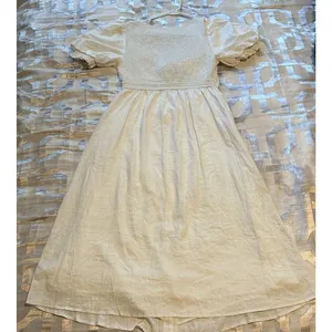 Source Unknown White Puff Sleeve Dress Halter Top Smocked Back Women's Large Tie Front Buttons thumbnail 7