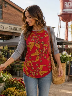 LuLaRoe Randy‎ Floral Raglan Baseball Tee Red Gold Gray 3/4 Sleeve XS NWT thumbnail 1
