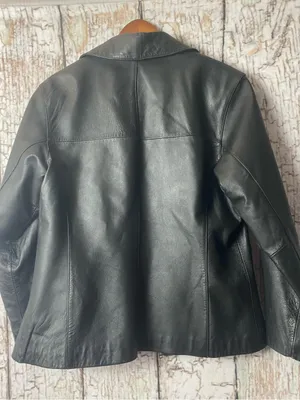 Wilson’s Leather Vtg Y2K Classic Black Leather grunge retro moto Zip-Front Jacket L thumbnail 9