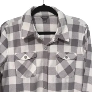 Eddie Bauer Fleece‎ Shirt Gray Buffalo Plaid Button Front Outdoorsy Womens L thumbnail 3