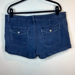 Gap 1969 Pleated Cuffed Jean Shorts Dark Blue Denim Stretch Low Rise Coastal 16R thumbnail 9