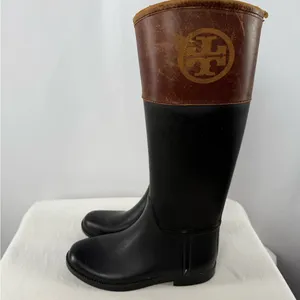 Tory Burch Leather Rubber Diana Equestrian Riding Boots in‎ Black Brown Size 8 thumbnail 7