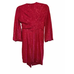 Hot Pink Sequined Double Crazy Faux Wrap Dress - Size M thumbnail 5