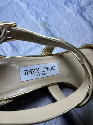 Jimmy Choo Gold Size 37 Slingback Sandals Quiet Luxury Snakeskin Leather Finish thumbnail 8