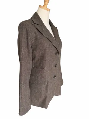 Peruvian Connection Marlowe Wool Blend Plaid Blazer Jacket Brown Size 6 thumbnail 4