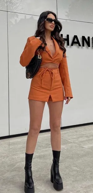 Zara 2 piece Tangerine Tied Crop Blazer and Skort thumbnail 8