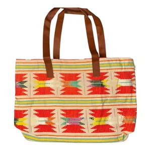 RAJ Vegan Leather Tote Aztec Orange Boho Beach Woven‎ thumbnail 1