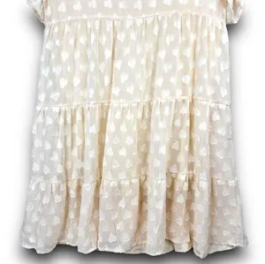 Aaron & Amber Casual Short Sleeve Ruffle Babydoll Dress Knee Length Cream Small thumbnail 4