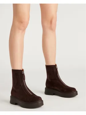 Steve Madden Women's Jones Ankle Boots Brown Suede, Lug Zip Moto Size 6.5 thumbnail 2