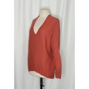 FREE PEOPLE Sadie V Neck Sweater Pullover Wool Alpaca Ruching Sunset Red Small thumbnail 4