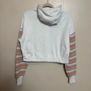 FATE Women's Sweatshirt Hoodie Knitted Details Sleeves‎ Pouch Pocket White Small thumbnail 5