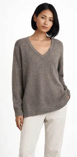 360 Sweater Womens Open Knit Back Panel Lambswool Blend Taupe L Minimalist Luxe thumbnail 1