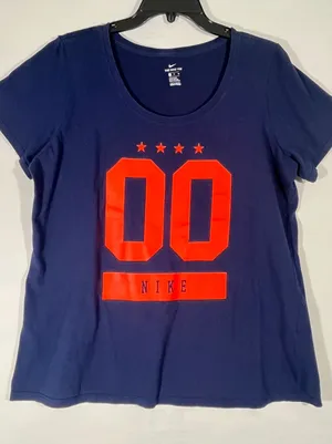 Nike 00 Star Graphic Athletic Cut Cotton T-Shirt Women‎ XL Navy Orange Workout thumbnail 1
