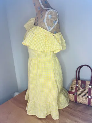 Altar'd State Yellow Gingham One-shoulder Short Dress thumbnail 7