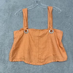 Back Beat Co Top Womens Small Linen Orange Crop Tank Top O Ring Straps thumbnail 1
