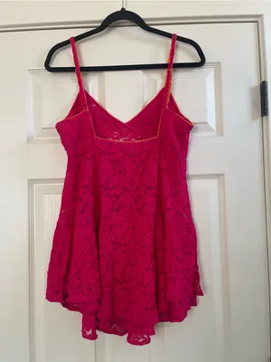 Women’s Intimately Free People Hot Pink Floral Lace Mini Slip Dress Size L thumbnail 9