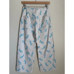 Maeve The Colette Wide Leg Pants Women 27 Blue Lobster Print Linen Blend Cropped thumbnail 3