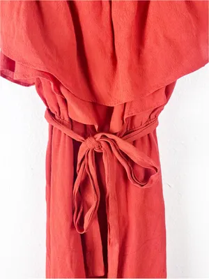 LOVERS + FRIENDS Suntime Red Ruffle Trim Belted Waist Dress Size Medium Boho thumbnail 8
