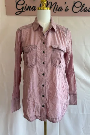 Free People Women's Pink Button-Up Long Sleeve Shirt XS thumbnail 1