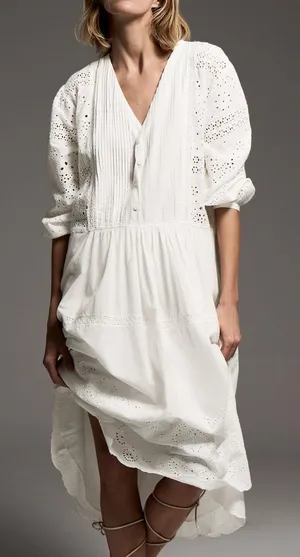 Zara White Eyelet Embroidered Boho Romantic Maxi Dress XS Cottagecore thumbnail 1