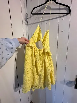 FOR LOVE AND LEMONS NWT NATALIA Yellow Eyelet Cutout Mini Dress thumbnail 3