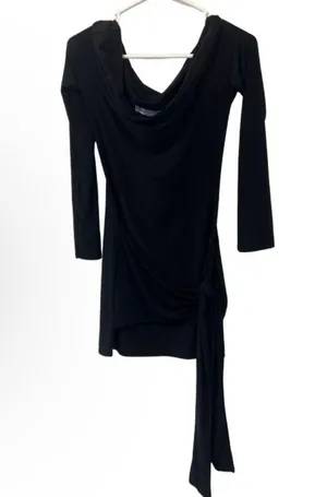 NWT Kaiia slinky bardot tie side drape mini dress black size 8 thumbnail 6