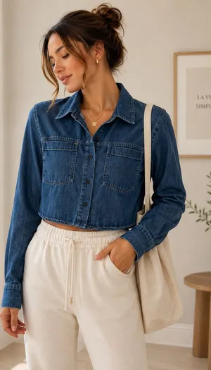 Zara Cropped Denim Shacket Utility Western Minimalist Y2K Button Up Blue Size XS thumbnail 1